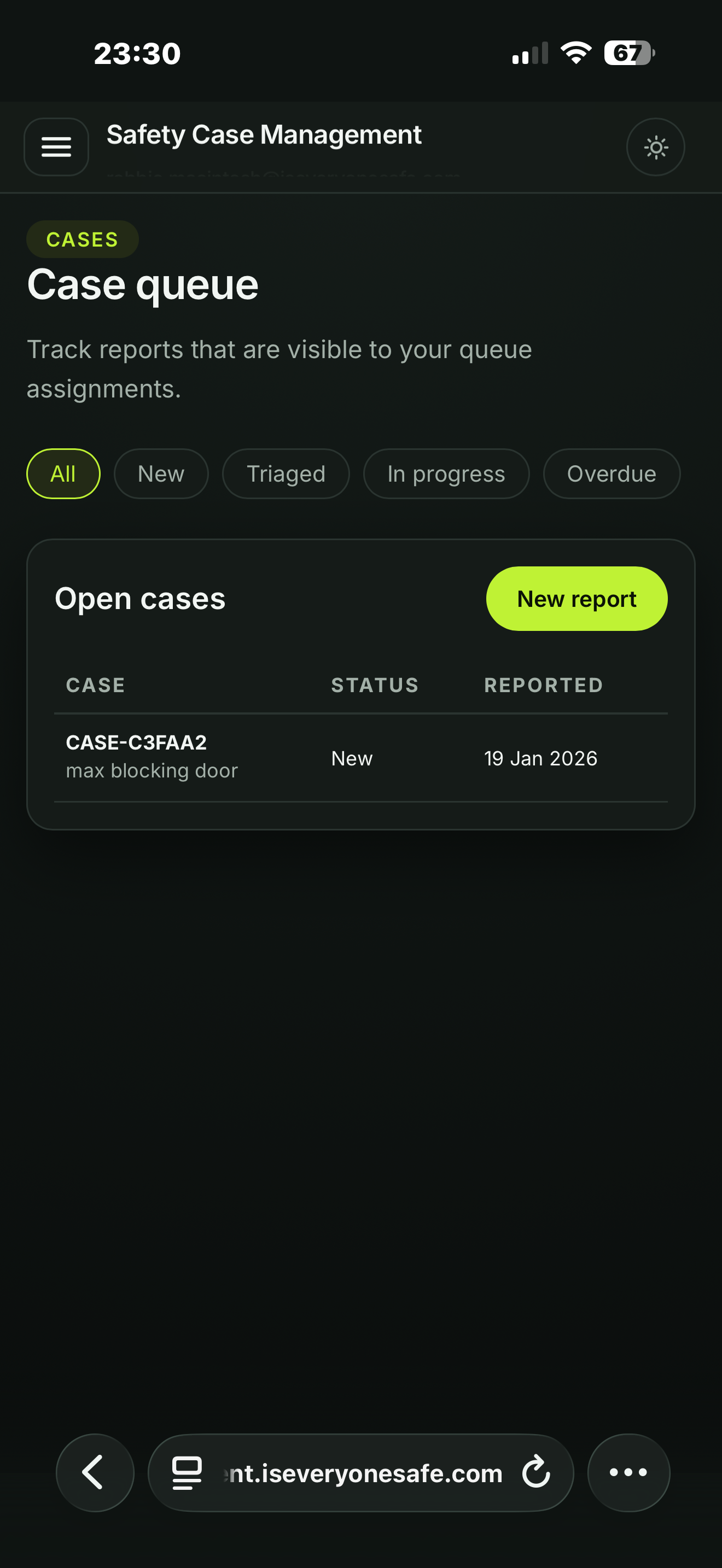 Safety Case Management case queue screen